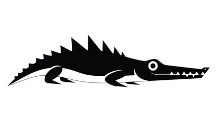 Stylized black silhouette of a crocodile or alligator with sharp teeth and a spiky back in a simple and bold graphic style.