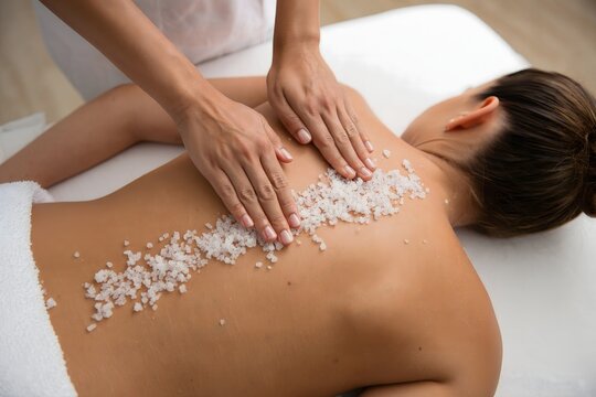 Back salt scrub treatment for skin exfoliation and spa wellness therapy - Powered by Adobe