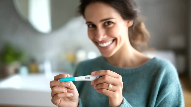 Female hands holding negative pregnancy test face partially visible fertility concern pregnancy testing conception attempt family planning reproduction maternal health bath