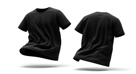T-shirt black blank mockup, front and back