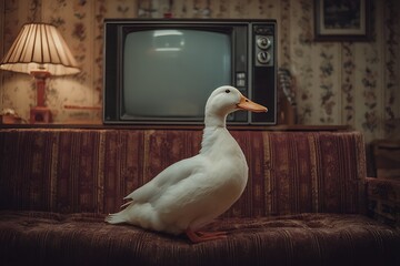 old tv with a bird