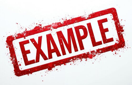 Red ink stamp with grunge effect shows word example. Design element for documents, presentations. Graphic resource perfect for web, print. Authenticity, quality assurance in business branding design.