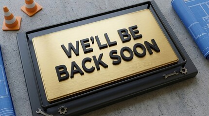 ‘WE’LL BE BACK SOON’ sign, symbolizing temporary closure and business under construction