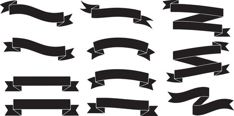 Classic Black Ribbon Banners Vector Set: Elegant Scrolls, Vintage Labels, Title Frames, and Decorative Tags Collection.