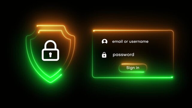 User accessing password on secure login neon animation isolated on black background
