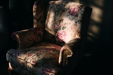 a faded arm chair