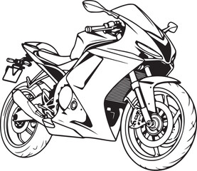 Bike or Scooter Vehicle Transportation Hand-drawn Sketch Drawing Vector Illustration, Line Linear Symbol Engraving Coloring Book, Black and White Isolated