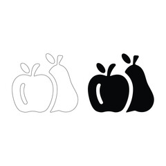 Set of apple and pear fruit icon in outline and solid style isolated on white background