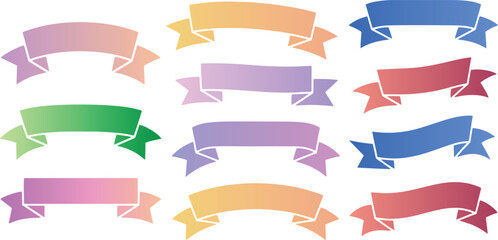 Set of Vector Gradient Ribbons and Rosettes: Colorful Banners, Medals, Awards, Seals, and Labels for Web Design.