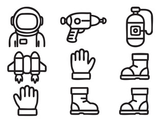 Minimalist collection of space-themed vector icons