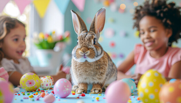Easter Bunny with Children at Festive Easter Party — Family Holiday Event Photography