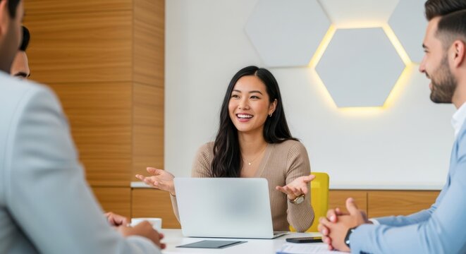 Diverse business professionals collaborating in a modern office setting