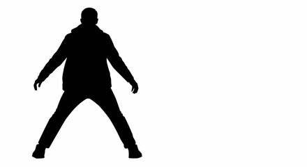 Silhouette of a Person with Arms Outstretched and Legs Apart.