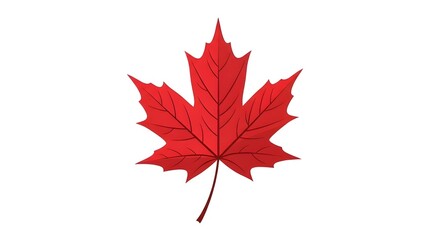 Red maple leaf isolated on a clean white background, featuring crisp details and a simple botanical illustration style suitable for autumn or Canada-themed designs.