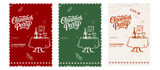 Christmas party invitation template with table setting, festive script text and holiday detail
