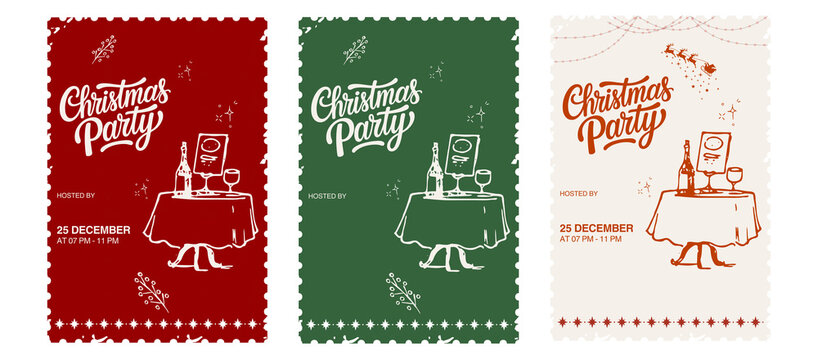 Christmas party invitation template with table setting, festive script text and holiday detail - Powered by Adobe