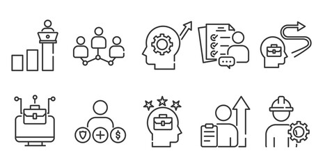 career icon pack in creative outline vector style for professional journey talent growth opportunity exploration workplace skills success development and advancement