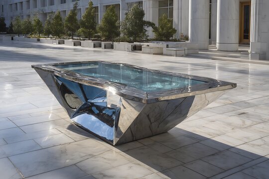 a futuristic steel table