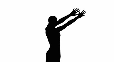 Silhouette of a person reaching upwards with both arms extended.