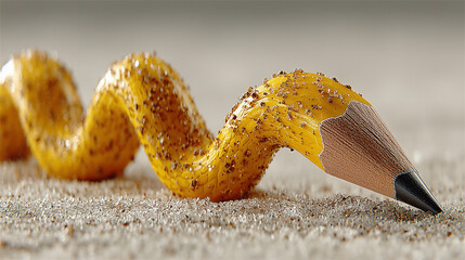 pencil resting on textured ground, warm brown and cool gray tones, soft natural lighting,