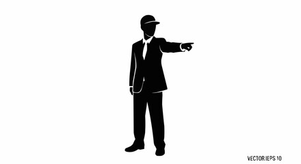 Silhouette of a man in a suit pointing his finger to the right.