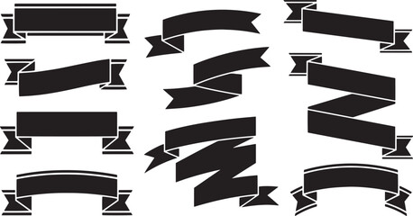 Classic Black Ribbon Banners Vector Set: Elegant Scrolls, Vintage Labels, Title Frames, and Decorative Tags Collection.