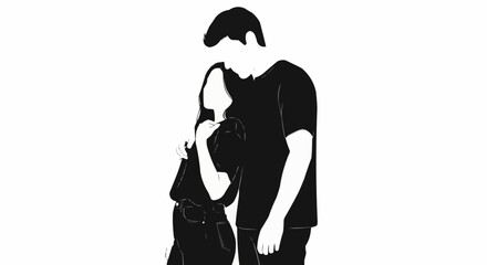 Monochromatic illustration of a couple embracing each other with affection.