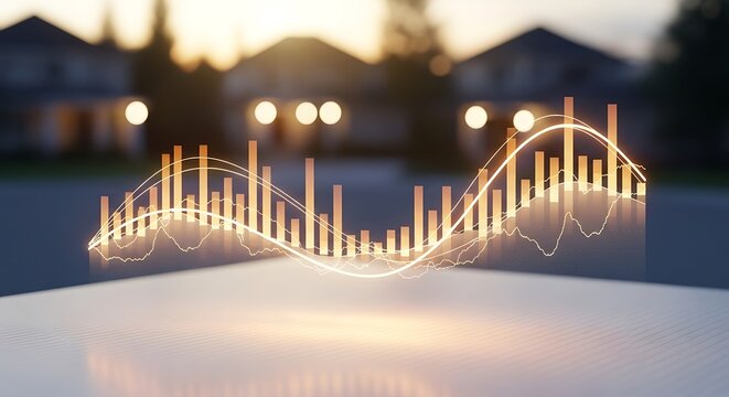 Glowing financial chart overlay with bar graph and line graph elements for business analysis and investment concepts - Powered by Adobe