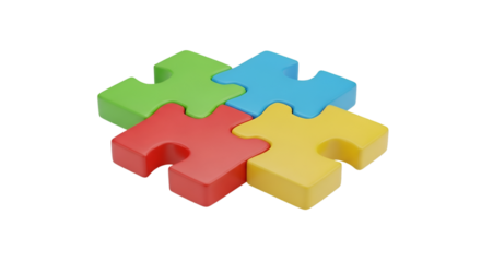 Four Interlocking Colorful Puzzle Pieces connection