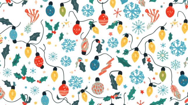  Template Christmas light pattern with flat design, featuring a vibrant and modern aesthetic, incorporating a palette of bright and pastel colors