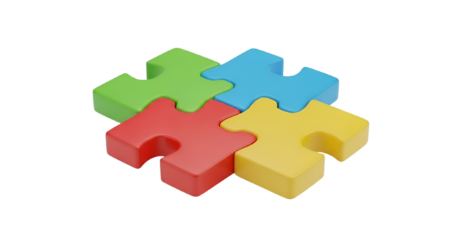 Four Interlocking Colorful Puzzle Pieces connection