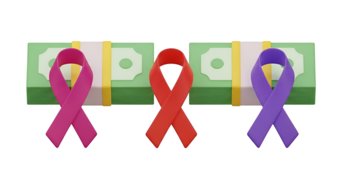 Money Stacks With Awareness Ribbons cash banknotes - Powered by Adobe
