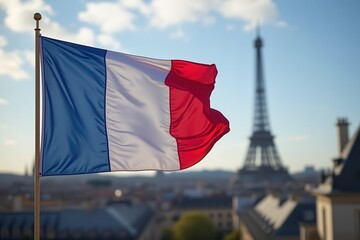 french flag of france waving on the wind
