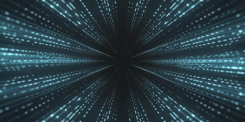 Digital Tunnel of Glowing Blue Particles Moving Towards a Central Point image photo