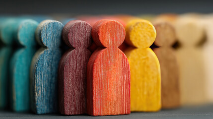 Wooden figures under businessman symbolizing workplace support labor rights and community care