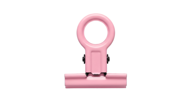 Pink Binder Clip with Ring Handle on Black Background