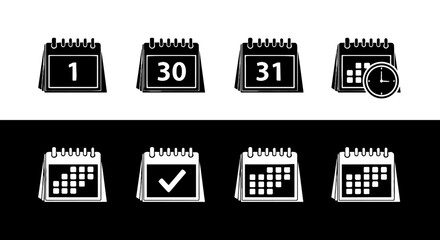 Calendar Icons Showing Days and Time for Schedule Management, Planning Deadlines and Events in Modern Business Setting, Representing Appointments, Reminders, Organization, and Productivity for Website