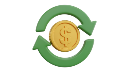 Gold Coin with Dollar Sign and Circular Arrows money