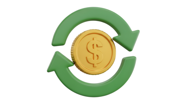 Gold Coin with Dollar Sign and Circular Arrows money
