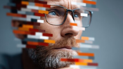 Focused Man with Data Overlay - Stock Photo | Adobe Stock, Face, Glasses
