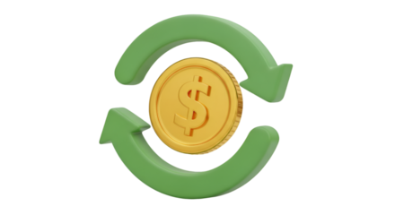 Gold Dollar Coin with Green Arrows Cycle whisk