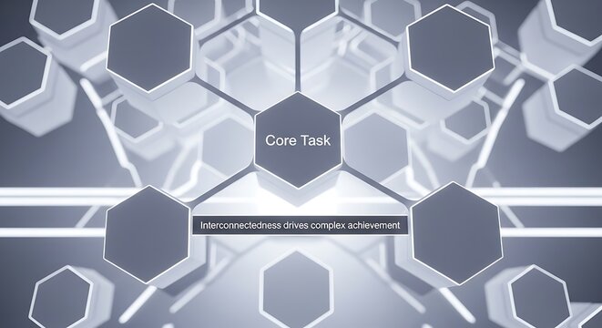 Abstract design with core task represented through hexagons