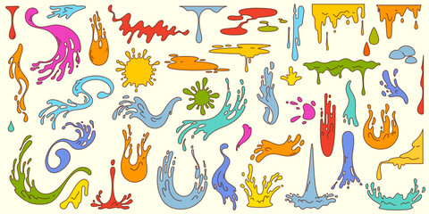 Groovy set of colored splashes in retro style