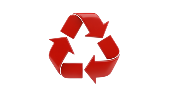 Red 3D Recycling Symbol on Black Background icon rendered