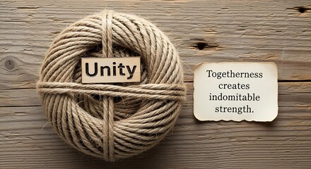 A rolled rope representing unity and strength on a wooden surface