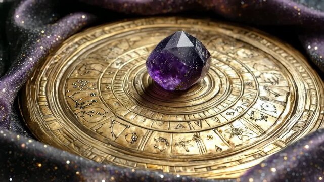 Zodiac wheel with crystal gemstone for astrology reading