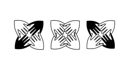 Fototapeta premium Four Hands Joining in Unity: Illustrating Collaboration, Partnership, and Support in Business and Healthcare Settings with Diverse Hands in a Symbol of Teamwork and Cooperation on a Clean White Backdr