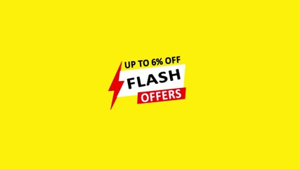 Flash Offers Up To 6 Percent Off Sale Banner discount 4k animation video on yellow background 