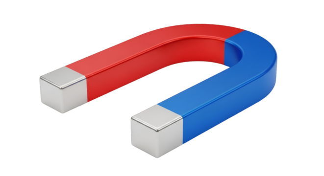 Red and Blue Horseshoe Magnet on Black Background U-shape