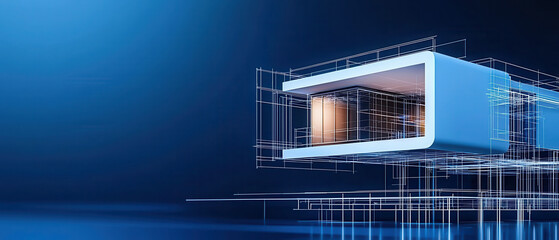 Digital architecture with layered blueprint projection shows refined structure where modern concept enhances clarity easing issues driven by project complexity